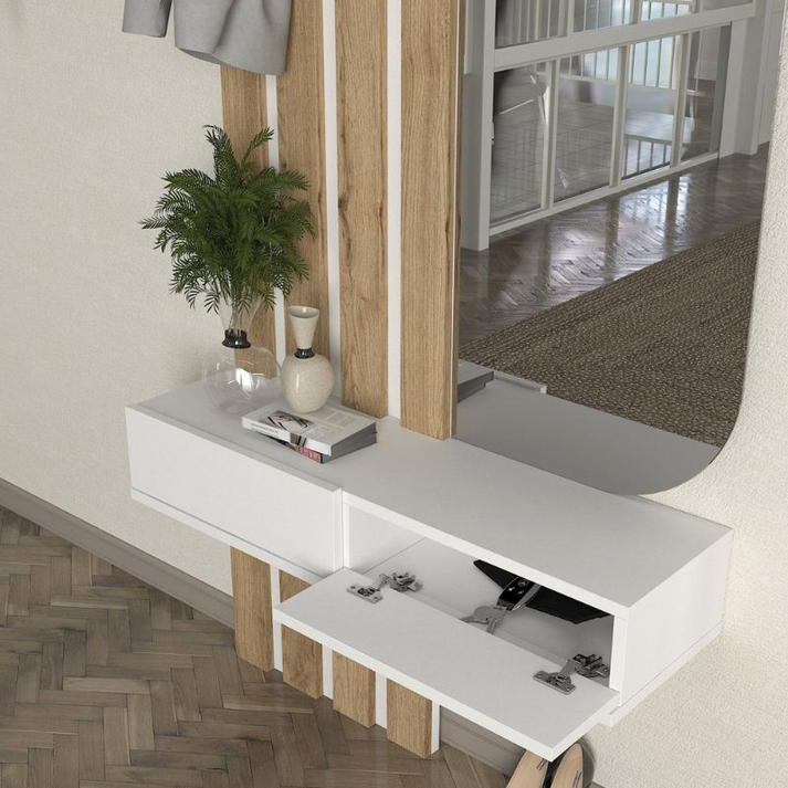 Έπιπλο εισόδου Reyas χρώμα λευκό - sepet oak 90x27x205,6εκ.