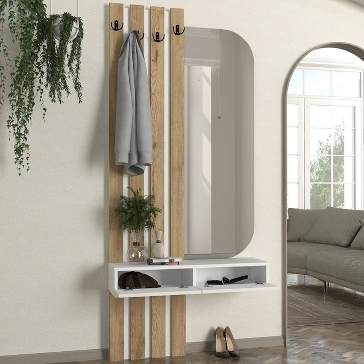 Έπιπλο εισόδου Reyas χρώμα λευκό - sepet oak 90x27x205,6εκ.