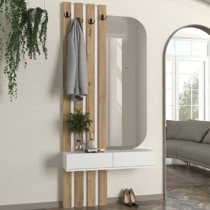 Έπιπλο εισόδου Reyas χρώμα λευκό - sepet oak 90x27x205,6εκ.