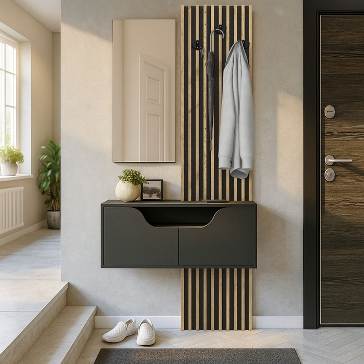 Έπιπλο εισόδου Naro χρώμα ανθρακί - sepet oak 90x35x204,2εκ.