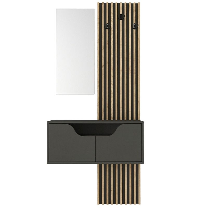 Έπιπλο εισόδου Naro χρώμα ανθρακί - sepet oak 90x35x204,2εκ.