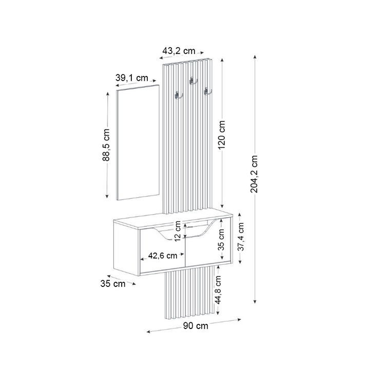 Έπιπλο εισόδου Naro χρώμα ανθρακί - sepet oak 90x35x204,2εκ.