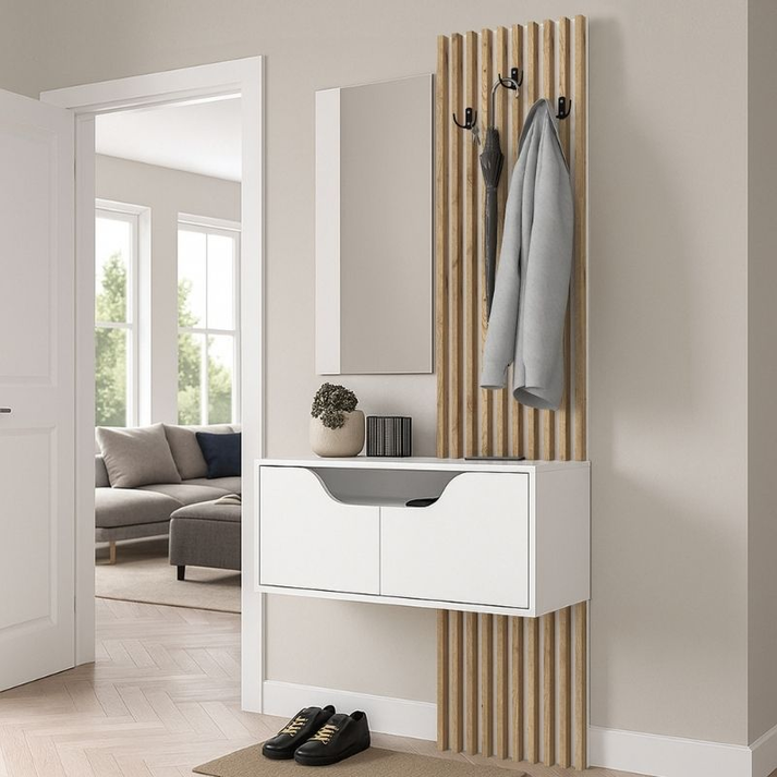 Έπιπλο εισόδου Naro χρώμα λευκό - sepet oak 90x35x204,2εκ.