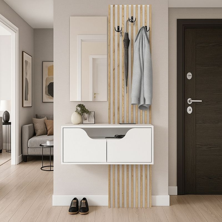 Έπιπλο εισόδου Naro χρώμα λευκό - sepet oak 90x35x204,2εκ.