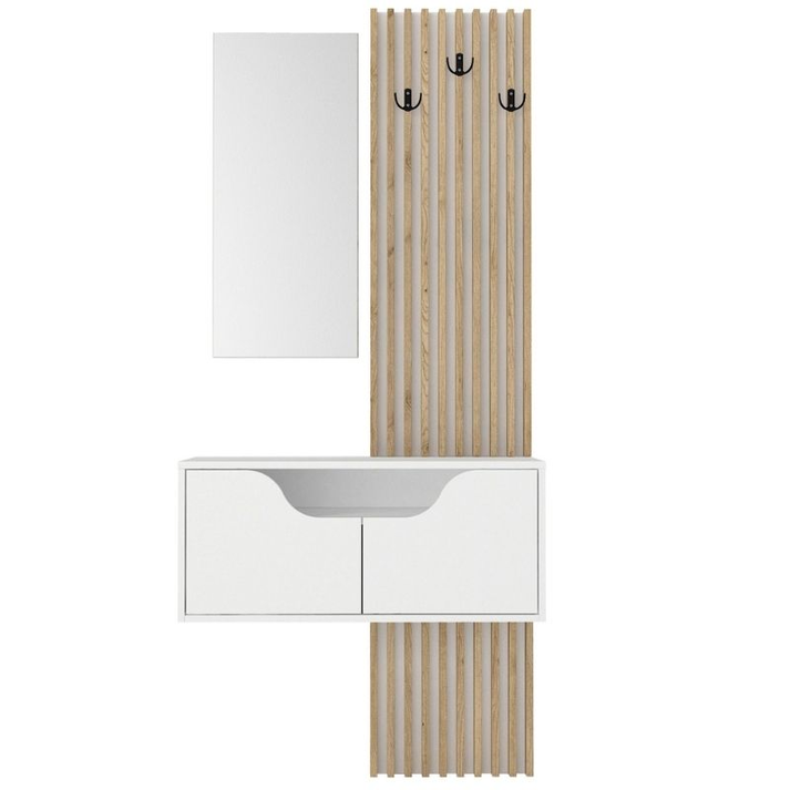 Έπιπλο εισόδου Naro χρώμα λευκό - sepet oak 90x35x204,2εκ.