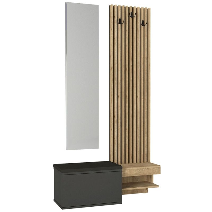Έπιπλο εισόδου Dumont χρώμα ανθρακί - sepet oak 104,8x35x198εκ.