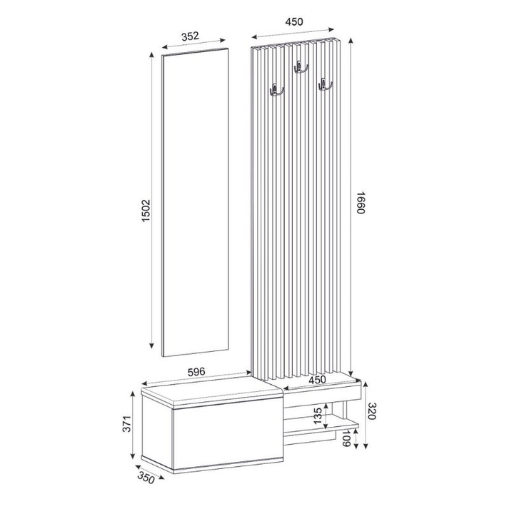 Έπιπλο εισόδου Dumont χρώμα ανθρακί - sepet oak 104,8x35x198εκ.