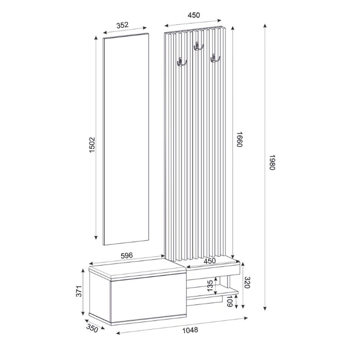 Έπιπλο εισόδου Dumont χρώμα ανθρακί - sepet oak 104,8x35x198εκ.