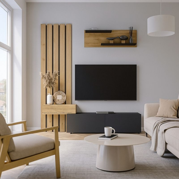 Σύνθεση τηλεόρασης Rosaline χρώμα ανθρακί - sepet oak 183x31,3x196,9εκ.