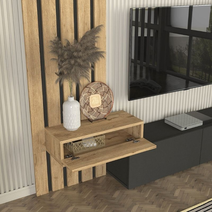 Σύνθεση τηλεόρασης Rosaline χρώμα ανθρακί - sepet oak 183x31,3x196,9εκ.