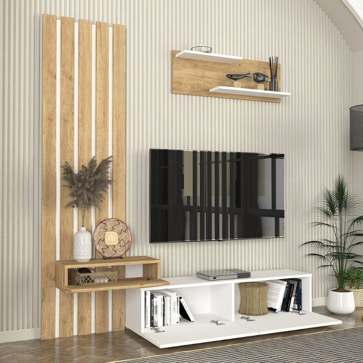 Σύνθεση τηλεόρασης Rosaline χρώμα λευκό - sepet oak 183x31,3x196,9εκ.