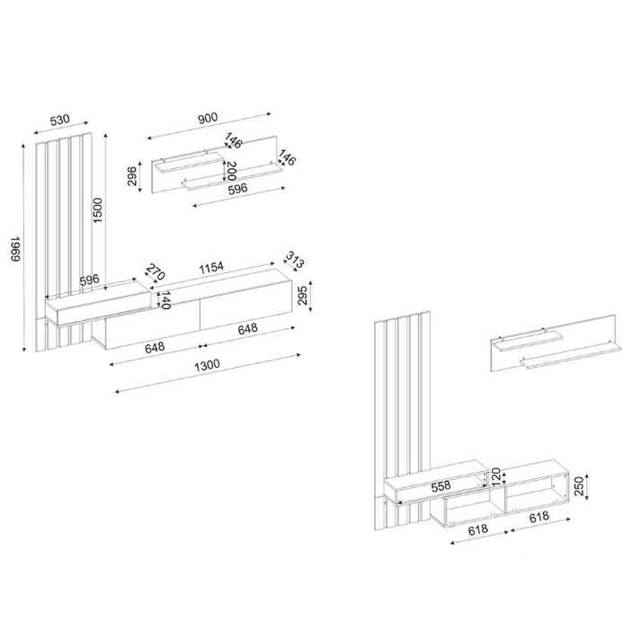 Σύνθεση τηλεόρασης Rosaline χρώμα λευκό - sepet oak 183x31,3x196,9εκ.