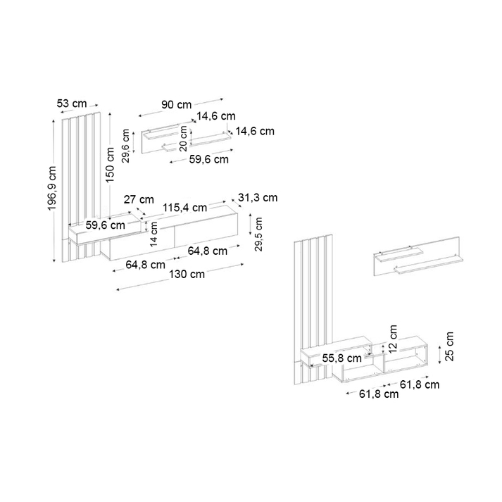 Σύνθεση τηλεόρασης Rosaline χρώμα λευκό - sepet oak 183x31,3x196,9εκ.