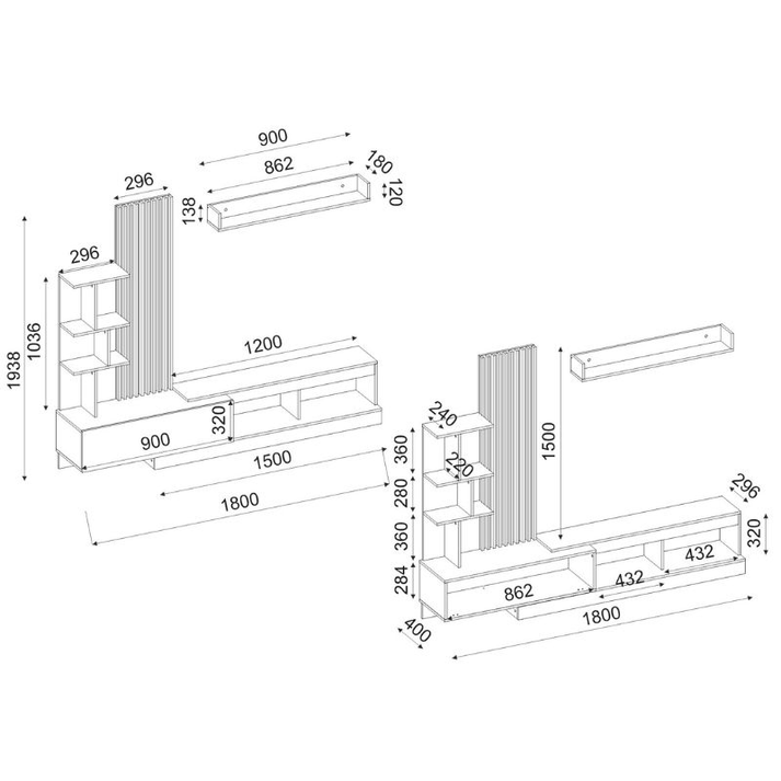 Σύνθεση τηλεόρασης Vermont χρώμα λευκό - sepet oak 180x40x193,8εκ.