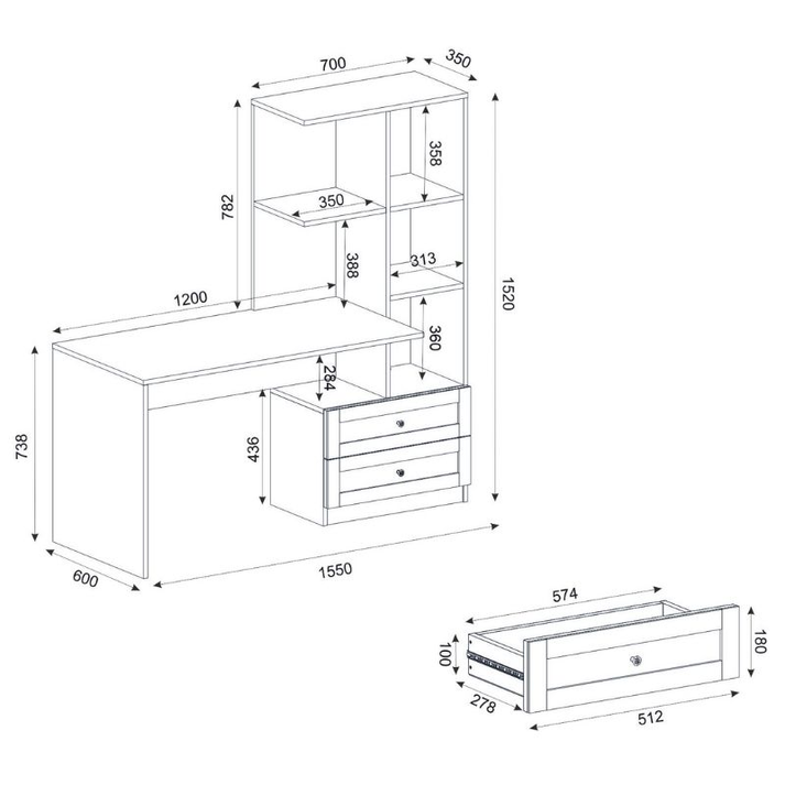 Γραφείο εργασίας Mantra χρώμα λευκό 150x60x152εκ.