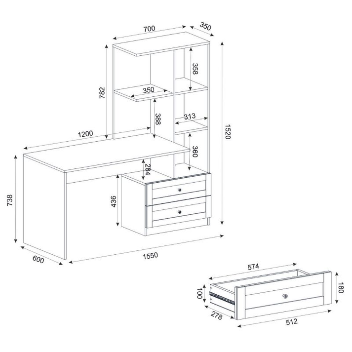 Γραφείο εργασίας Mantra χρώμα ανθρακί 150x60x152εκ.