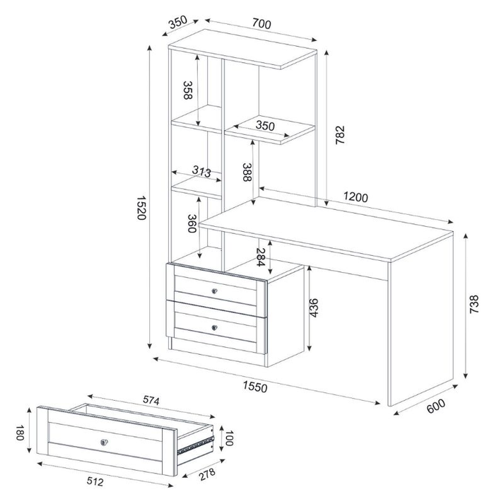 Γραφείο εργασίας Mantra χρώμα ανθρακί 150x60x152εκ.