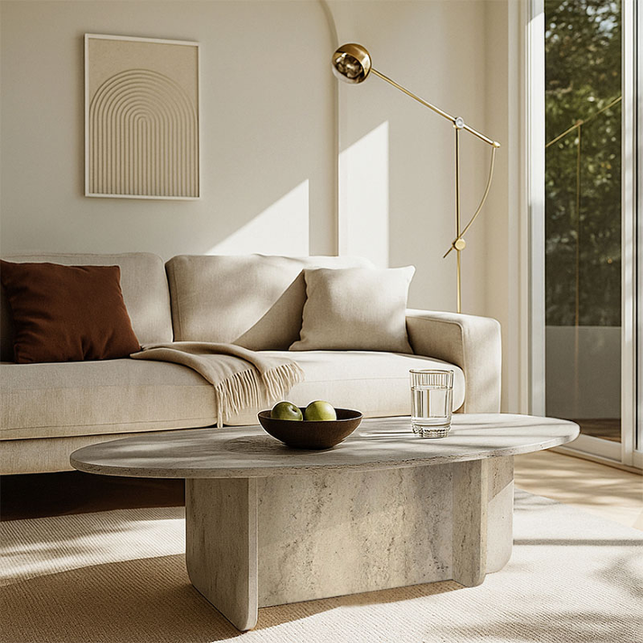 Τραπεζάκι σαλονιού Ravey χρώμα travertine 120x60x39,6εκ.