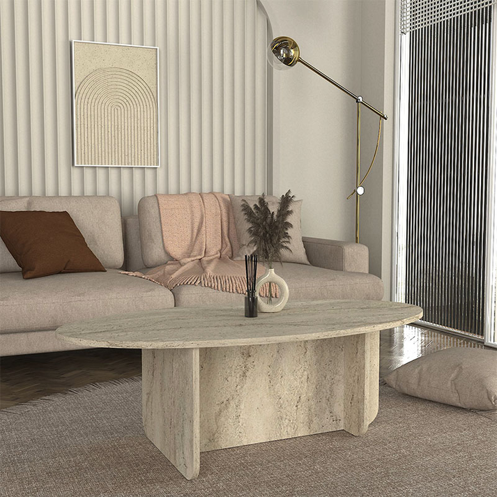 Τραπεζάκι σαλονιού Ravey χρώμα travertine 120x60x39,6εκ.