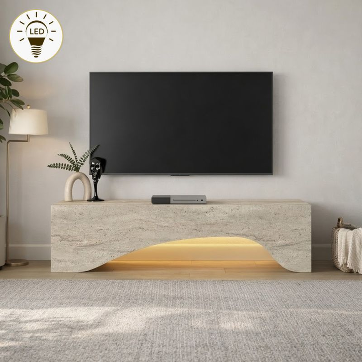 Έπιπλο τηλεόρασης Mara με LED χρώμα travertine 150x31,4x40εκ.