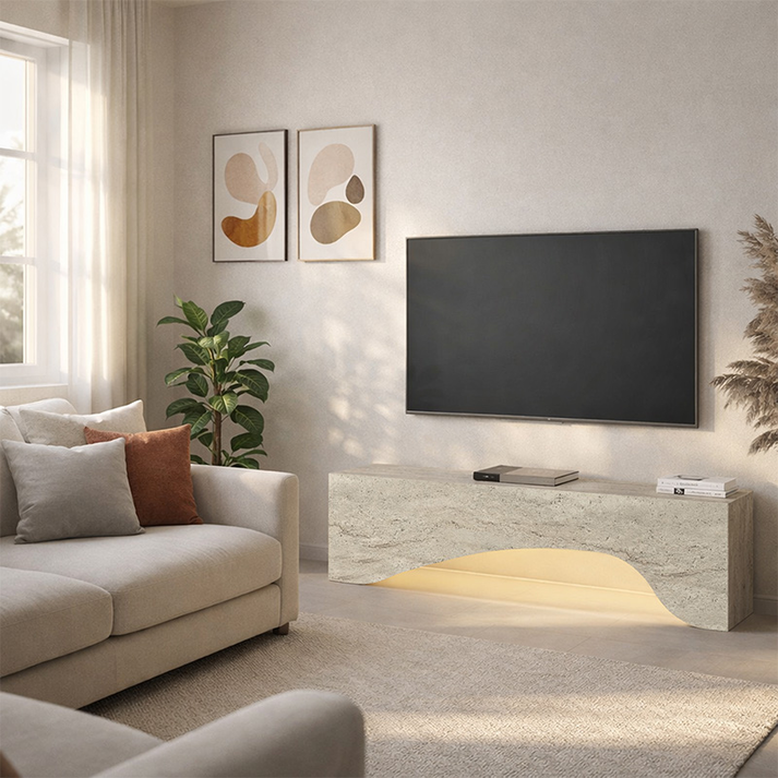 Έπιπλο τηλεόρασης Mara με LED χρώμα travertine 150x31,4x40εκ.