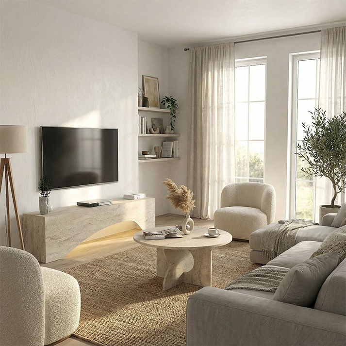 Έπιπλο τηλεόρασης Mara με LED χρώμα travertine 150x31,4x40εκ.