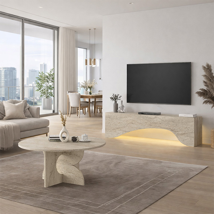 Έπιπλο τηλεόρασης Mara με LED χρώμα travertine 150x31,4x40εκ.