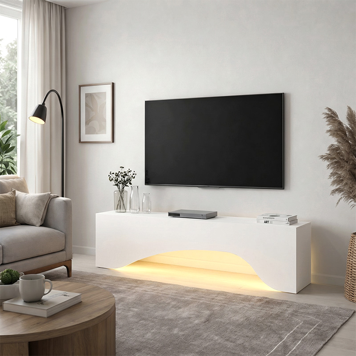 Έπιπλο τηλεόρασης Mara με LED χρώμα λευκό 150x31,4x40εκ.