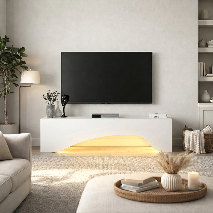 Έπιπλο τηλεόρασης Mara με LED χρώμα λευκό 150x31,4x40εκ.