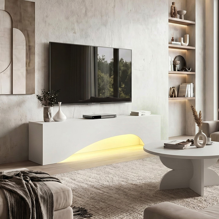 Έπιπλο τηλεόρασης Mara με LED χρώμα λευκό 150x31,4x40εκ.