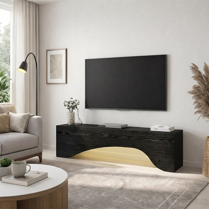 Έπιπλο τηλεόρασης Mara με LED χρώμα sencron black 150x31,4x40εκ.