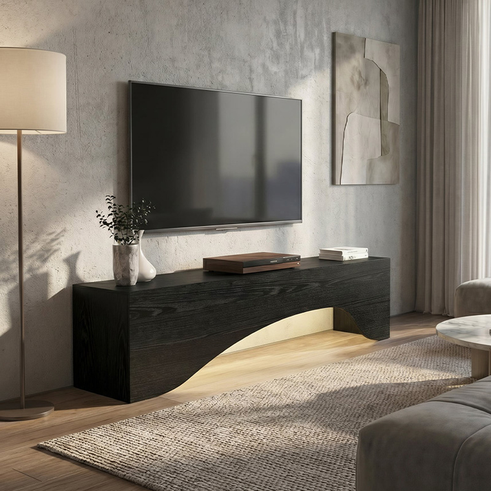 Έπιπλο τηλεόρασης Mara με LED χρώμα sencron black 150x31,4x40εκ.
