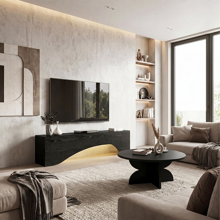 Έπιπλο τηλεόρασης Mara με LED χρώμα sencron black 150x31,4x40εκ.