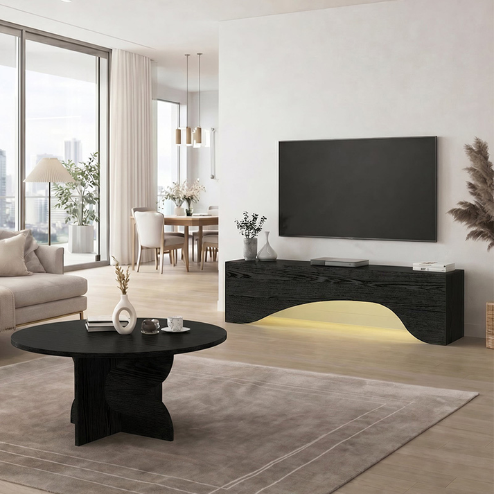 Έπιπλο τηλεόρασης Mara με LED χρώμα sencron black 150x31,4x40εκ.