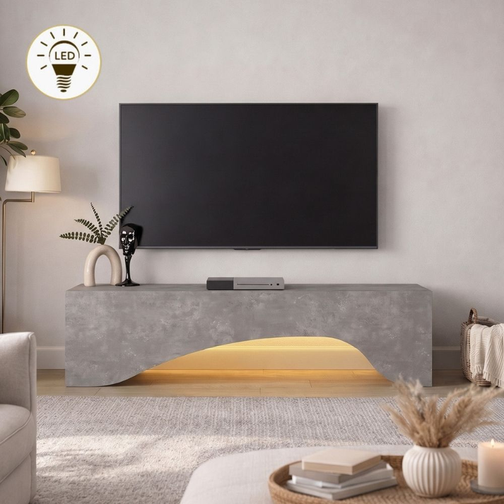 Έπιπλο τηλεόρασης Mara με LED χρώμα γκρι σκυροδέματος 150x31,4x40εκ.