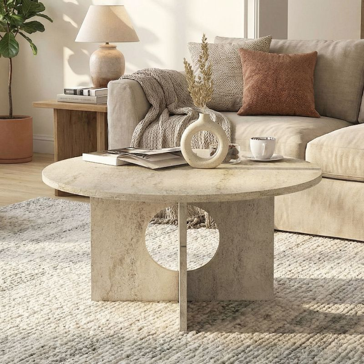 Τραπεζάκι σαλονιού Mara χρώμα travertine Ø75x36,8εκ.