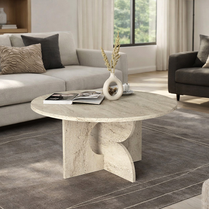 Τραπεζάκι σαλονιού Mara χρώμα travertine Ø75x36,8εκ.