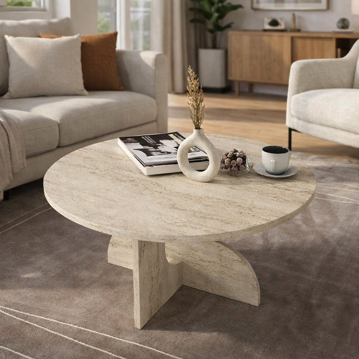 Τραπεζάκι σαλονιού Mara χρώμα travertine Ø75x36,8εκ.