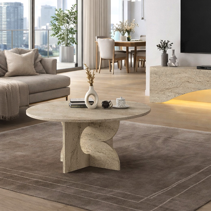 Τραπεζάκι σαλονιού Mara χρώμα travertine Ø75x36,8εκ.