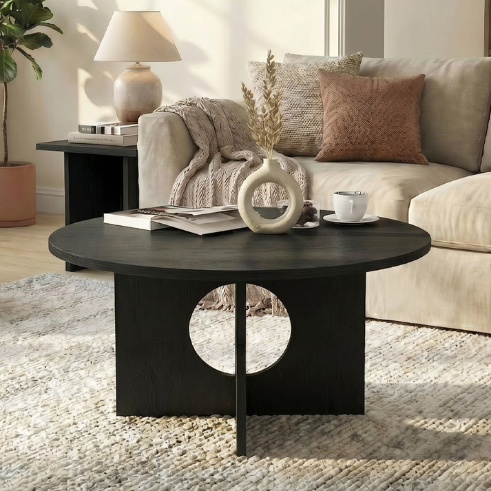Τραπεζάκι σαλονιού Mara χρώμα sencron black Ø75x36,8εκ.