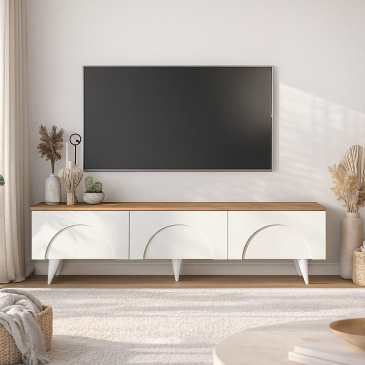 Έπιπλο τηλεόρασης Bono χρώμα λευκό - sepet oak 150x32,3x42,1εκ.