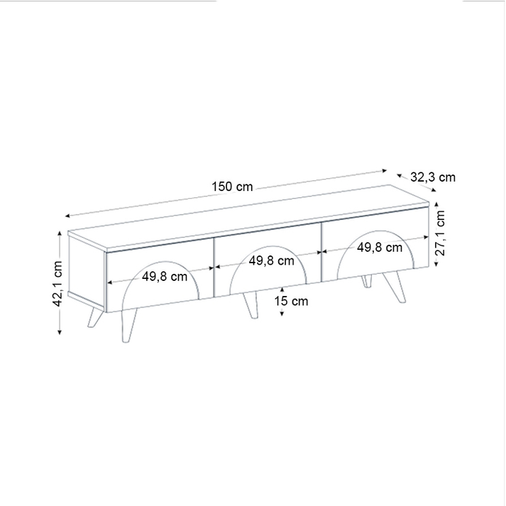 Έπιπλο τηλεόρασης Bono χρώμα λευκό - sepet oak 150x32,3x42,1εκ.