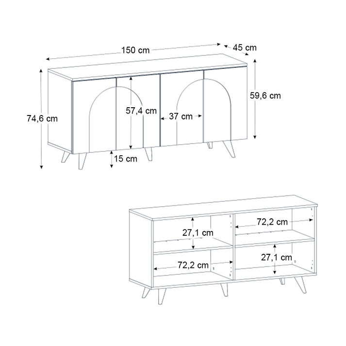 Μπουφές Bono χρώμα λευκό - sepet oak 150x45x74,6εκ.