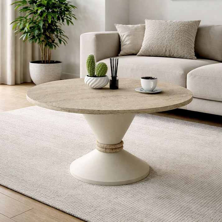 Τραπεζάκι σαλονιού Lepper χρώμα travertine - sandstone Ø75x39,8εκ.