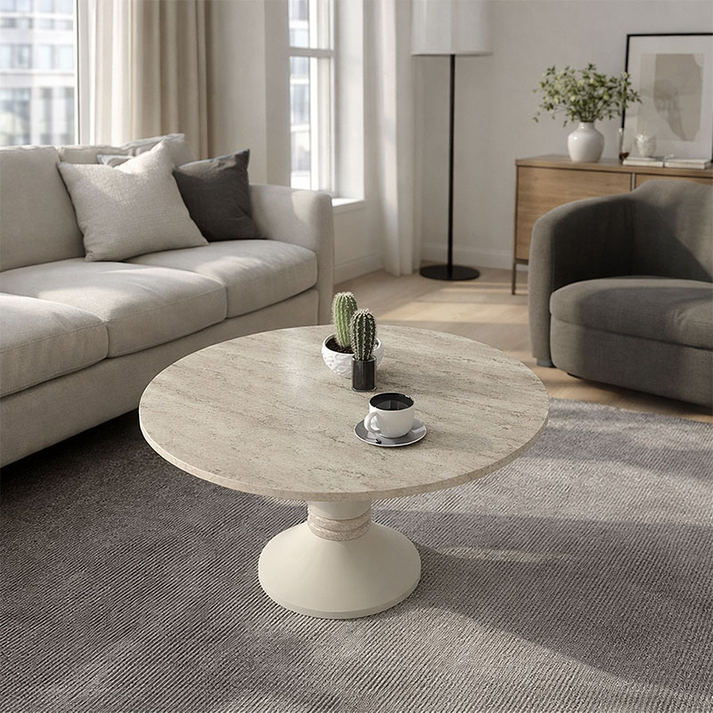 Τραπεζάκι σαλονιού Lepper χρώμα travertine - sandstone Ø75x39,8εκ.