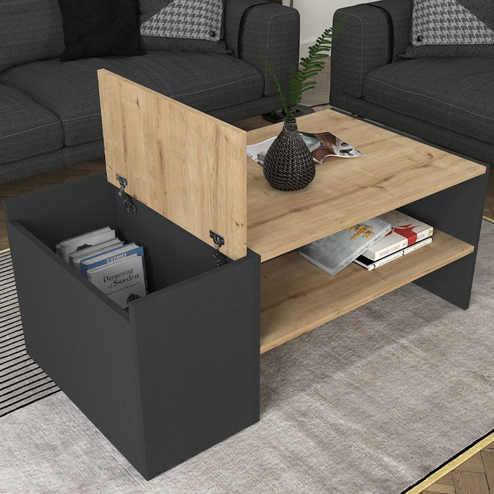 Τραπεζάκι σαλονιού Izia χρώμα sapphire oak - ανθρακί 110x60x45εκ.