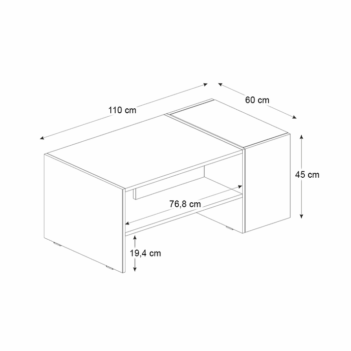 Τραπεζάκι σαλονιού Izia χρώμα sapphire oak - ανθρακί 110x60x45εκ.