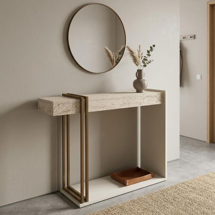 Κονσόλα Desca χρώμα travertine - sandstone - χρυσό 91,8x29,6x74,2εκ.