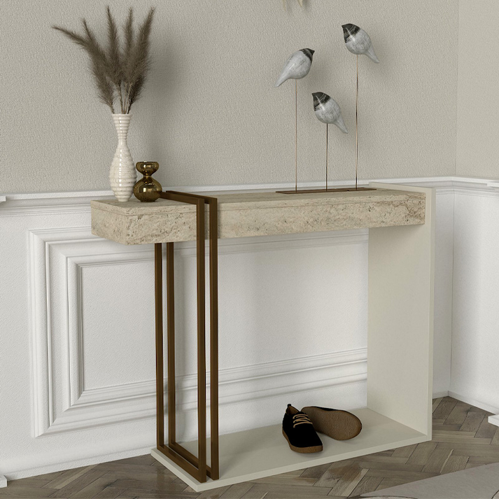 Κονσόλα Desca χρώμα travertine - sandstone - χρυσό 91,8x29,6x74,2εκ.