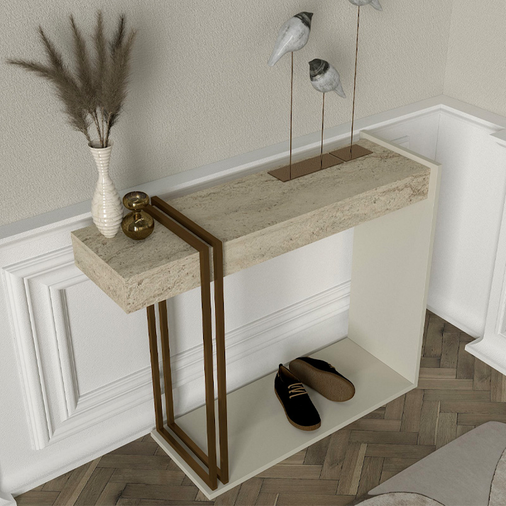 Κονσόλα Desca χρώμα travertine - sandstone - χρυσό 91,8x29,6x74,2εκ.